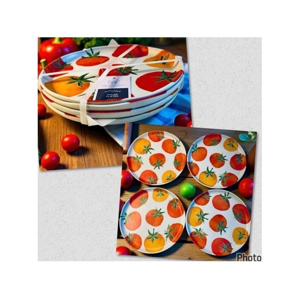 NWT Gorgeous Rachel Ashwell The Farmhouse 4 Set Melamine Tomatoes Salad Plates